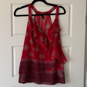 Kut from the Kloth Red Patterned Ruffle Blouse